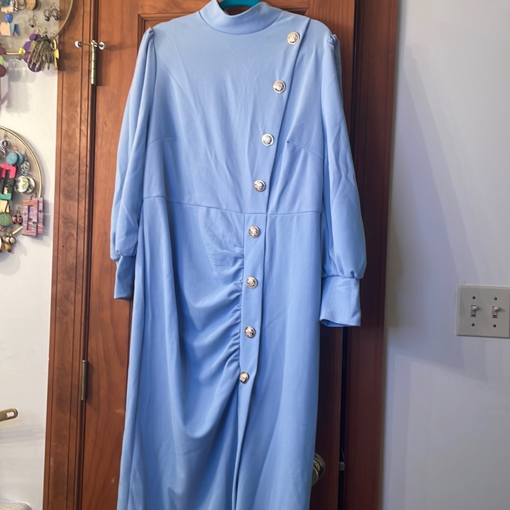 Bishop sleeve, long sleeve, dress, baby blue in color